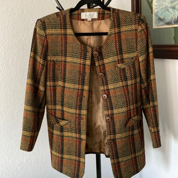Vintage 1990’s Wool Blend Oversized Tartan Blazer & Skirt Size S - Picture 1 of 15